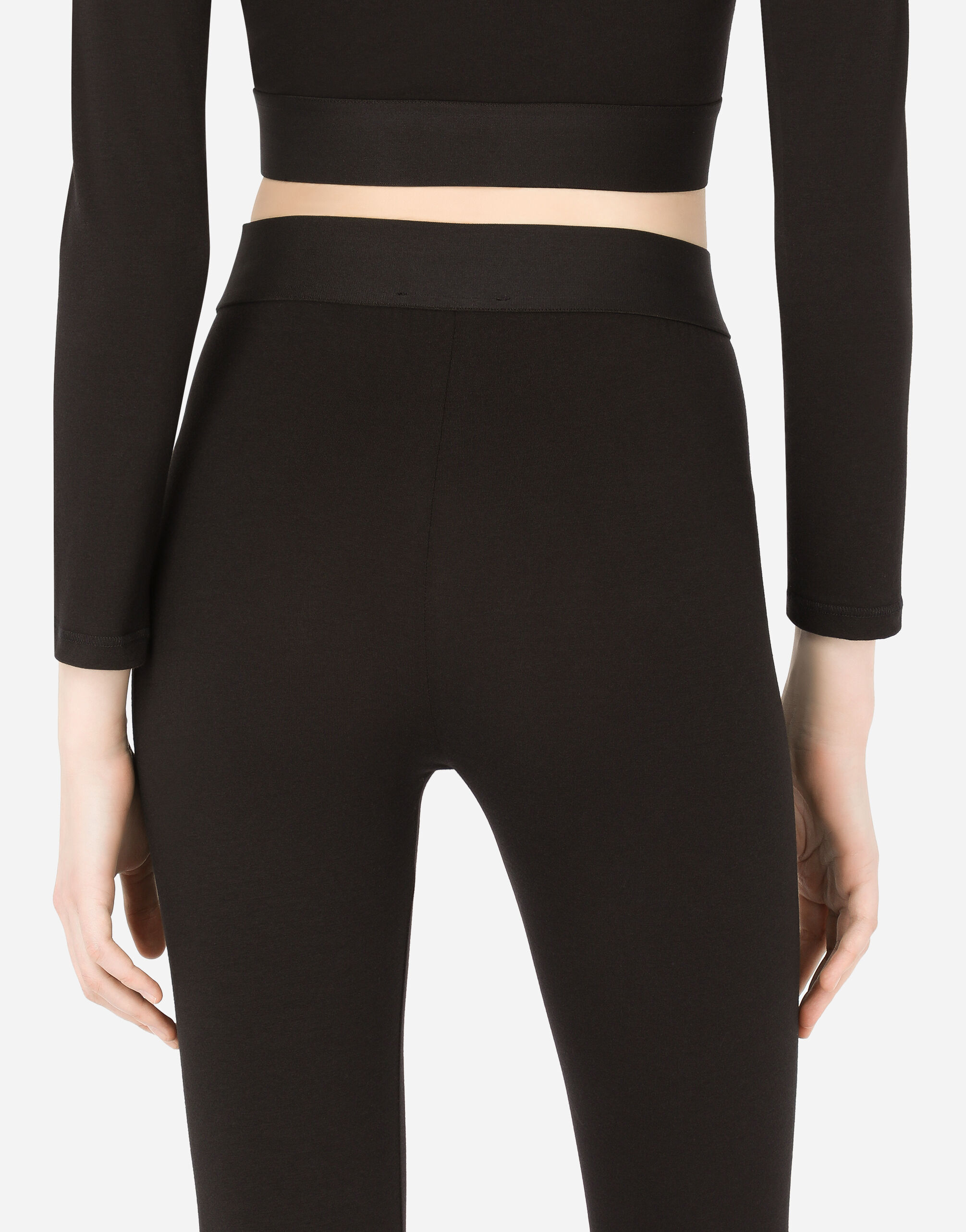 Jersey leggings with branded elastic in Black for Women