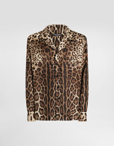 Dolce & Gabbana Silk vanity shirt with leopard print Print G5IF1TGI955