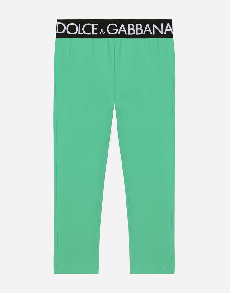 Dolce & Gabbana Leggings in interlock con elastico logato Green L5JP3JG7E3K