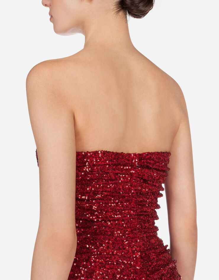 Dolce & Gabbana Long dress draped in sequins Red F6G5UTFLM7Q