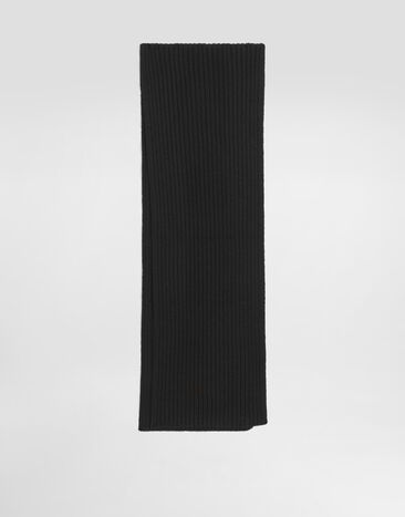 Dolce & Gabbana Ribbed wool scarf with logo plate Black LBKAB4JDVGK