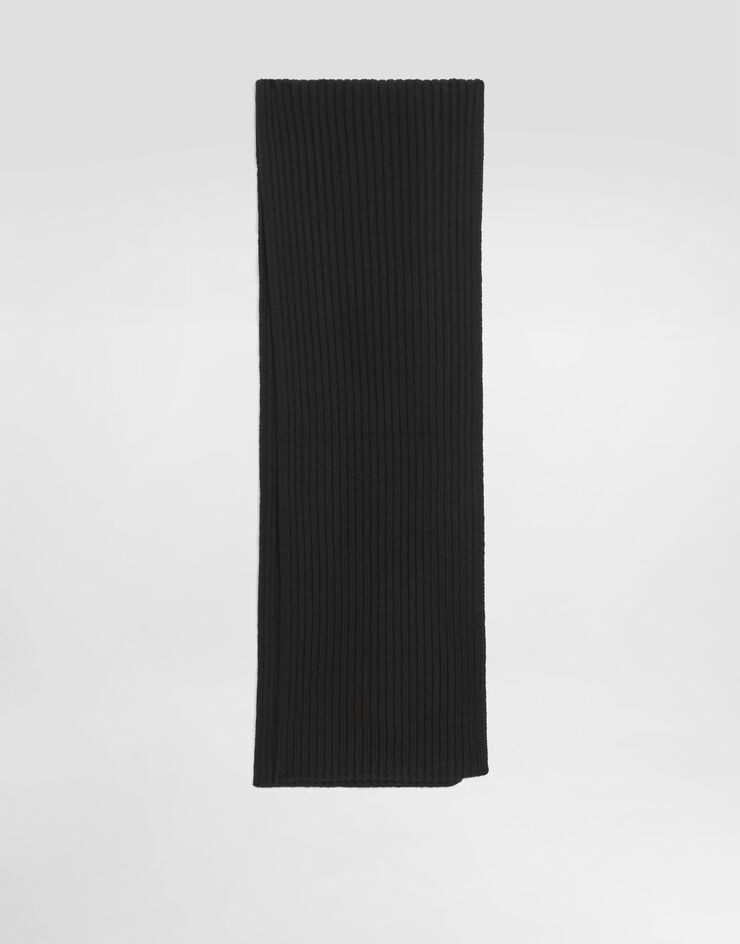 Dolce & Gabbana Ribbed wool scarf with logo plate Black LBKAB4JDVGK