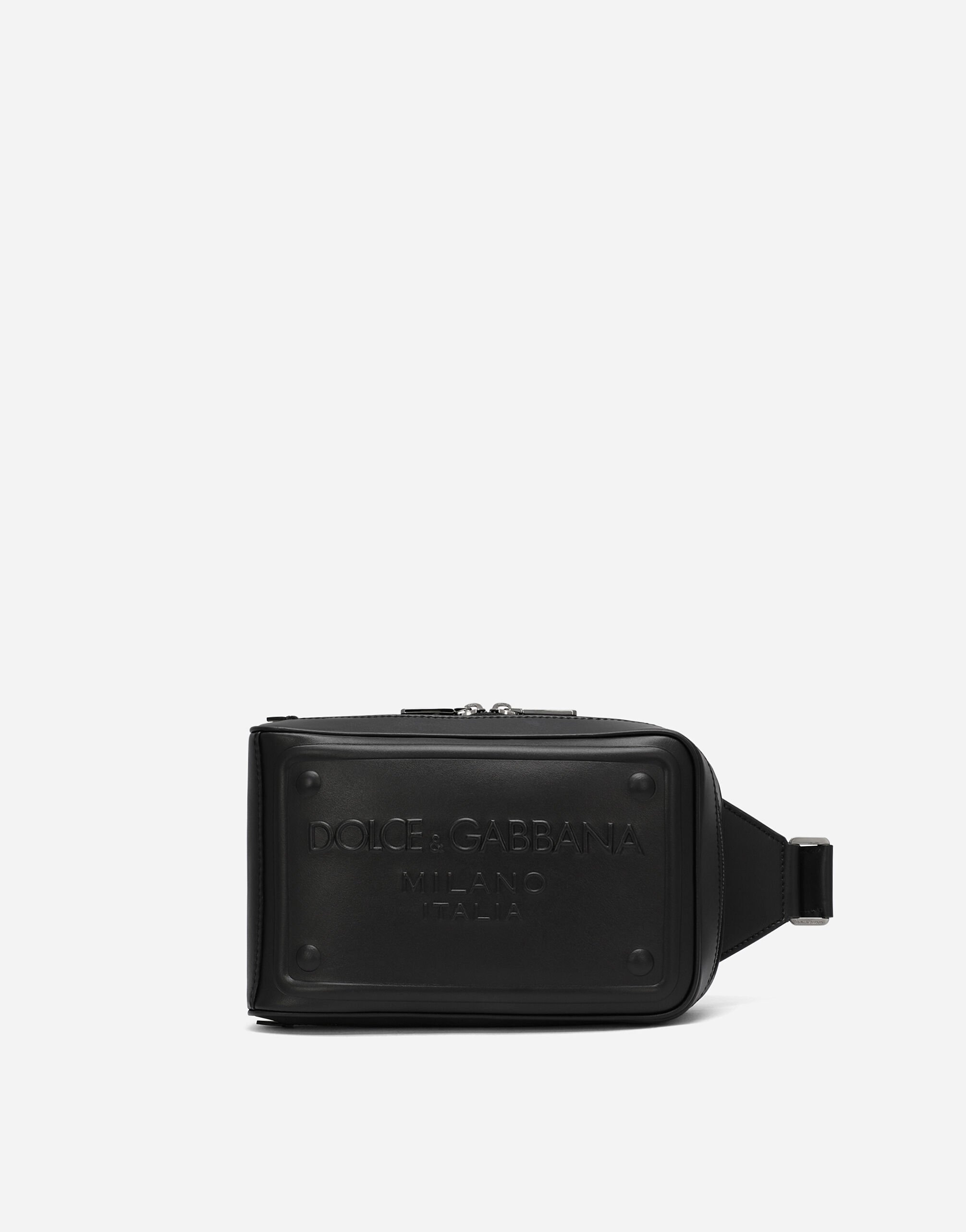Dolce & Gabbana Riñonera en piel de becerro con logotipo en relieve Imprima BM2259AQ061