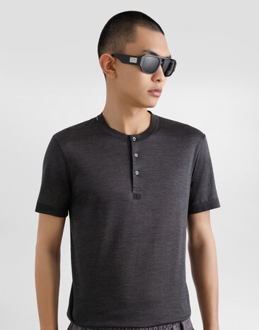 Dolce & Gabbana Serafino silk t-shirt with embroidery Grey G8QK3ZG7PGO