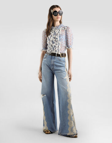 Dolce & Gabbana 작은 로즈 프린트 시폰 소재 셔츠 Multicolor F5U03TIS10I