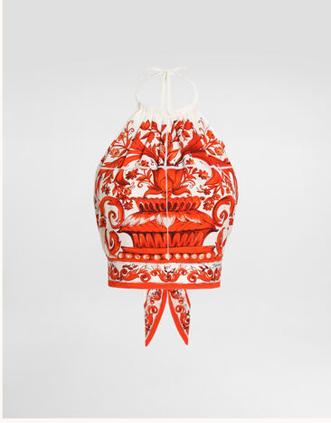 Dolce & Gabbana Majolica-print charmeuse top Multicolor F7BA8TGDDRJ