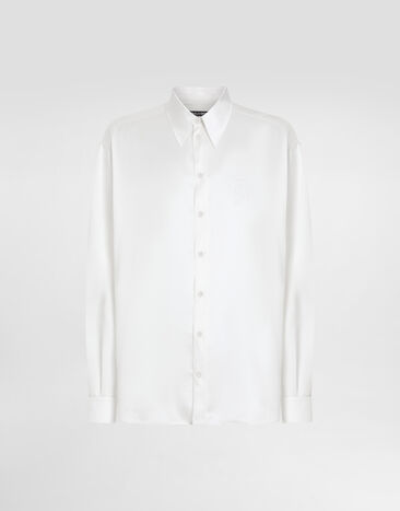 Dolce & Gabbana Silk shirt with logo embroidery White G5IT7ZFU1AU