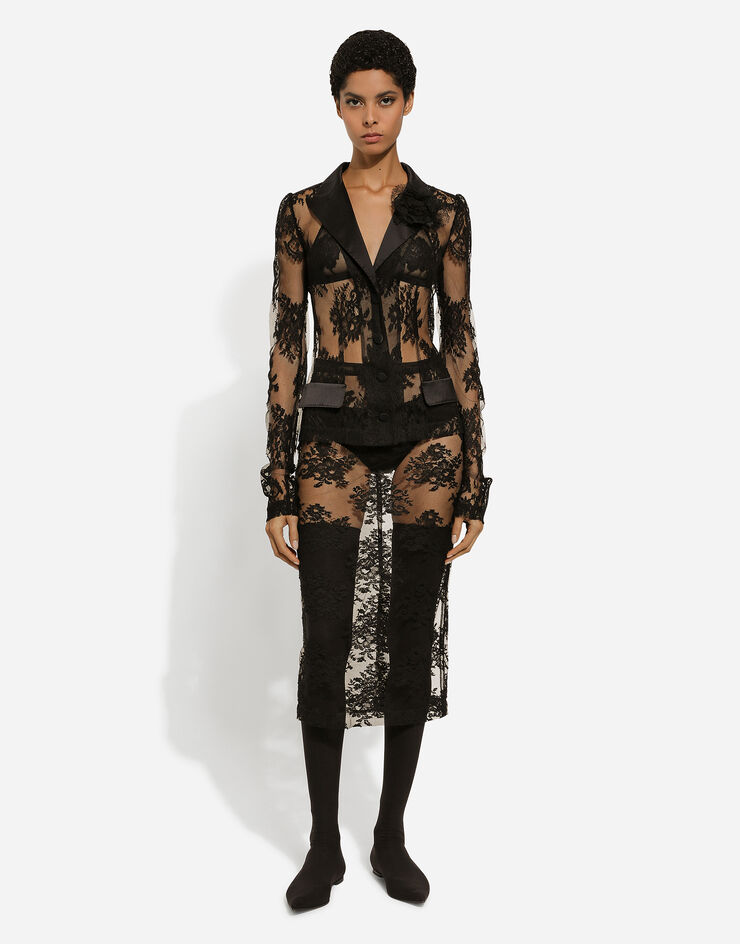 Dolce & Gabbana Floral lace jacket with satin details 黑 F27AJTHLMO7