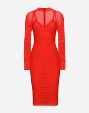 Dolce&Gabbana Tulle draped calf-length dress Red F79BUTFURHM