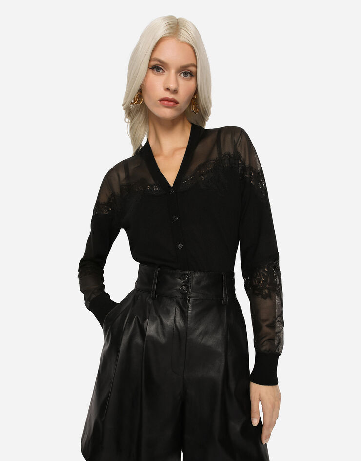 Dolce & Gabbana Cashmere, tulle and silk cardigan with lace Black FXF99TJCMY0