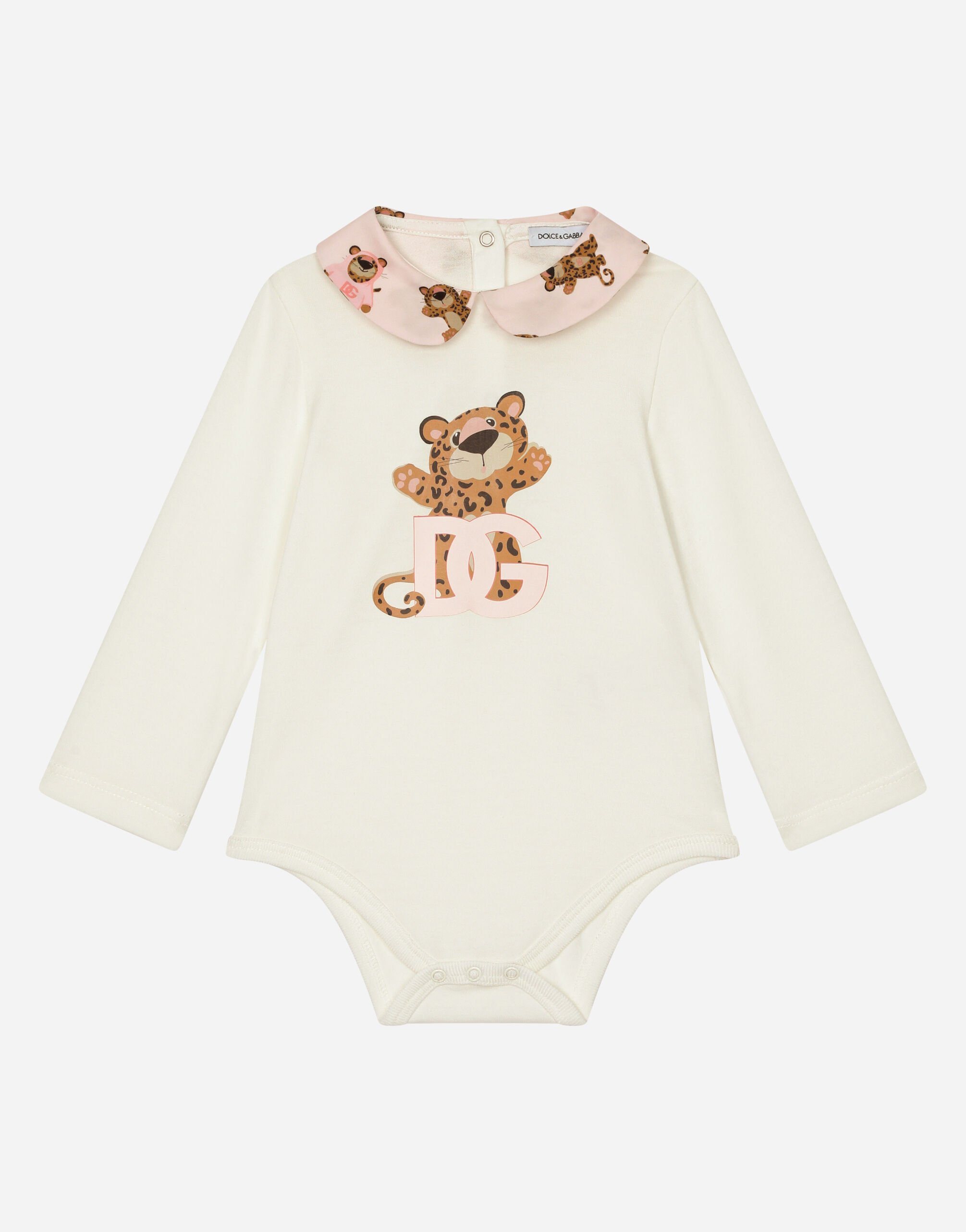 Dolce & Gabbana Long-sleeved babygrow with baby leopard print Print L2JOY9G7M6B