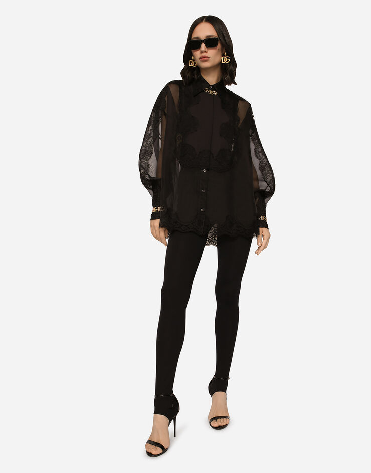 Dolce & Gabbana قميص توكسيدو أورغانزا بتطعيمات دانتيل أسود F5Q31TFU1BU