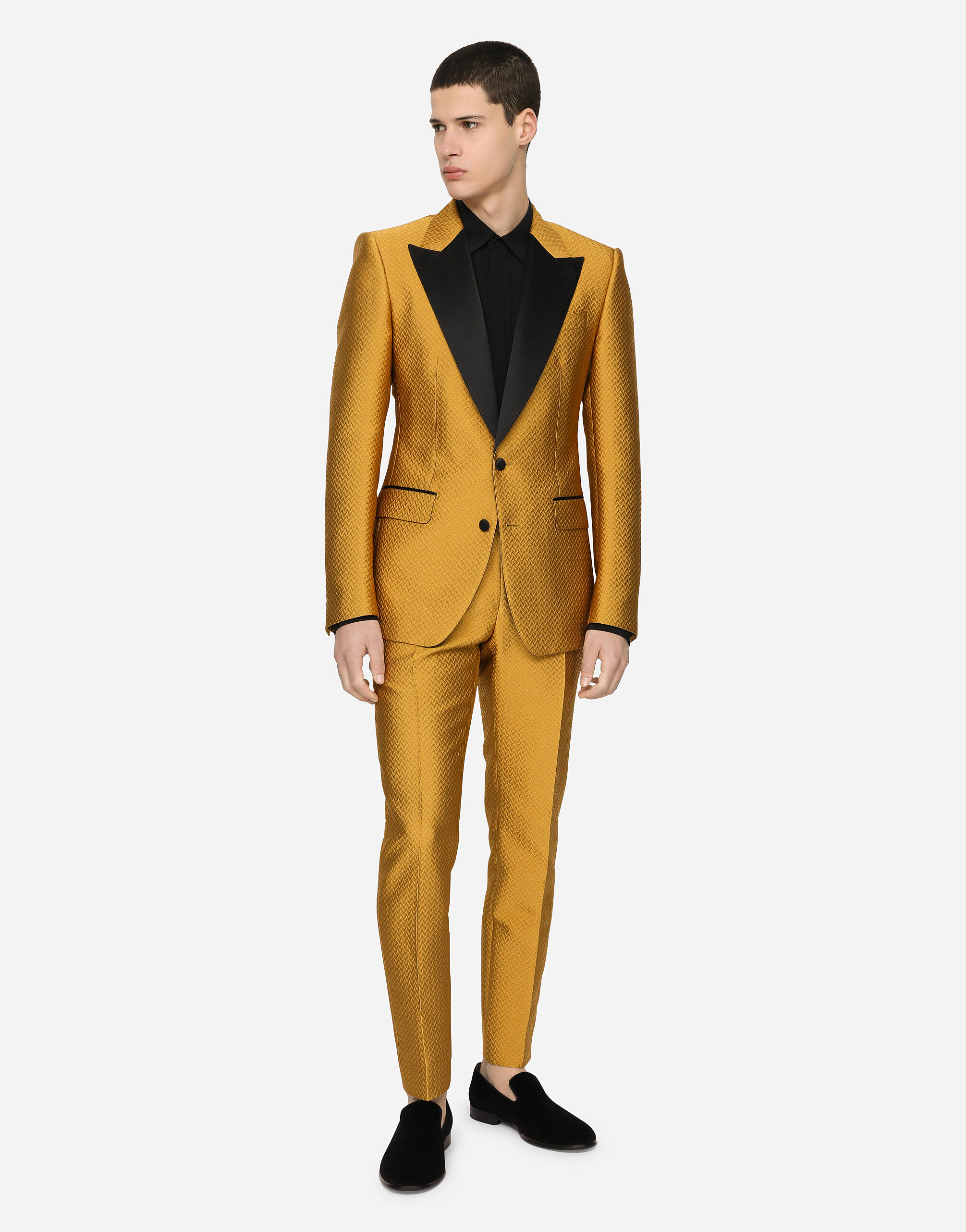 Herringbone jacquard Sicilia-fit tuxedo suit in Yellow for Men