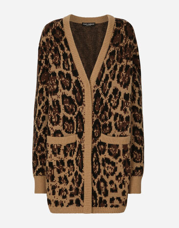 Dolce & Gabbana Cardigan lungo in cashmere e lana Jacquard leopardo Multicolore FXM23TJCVO8