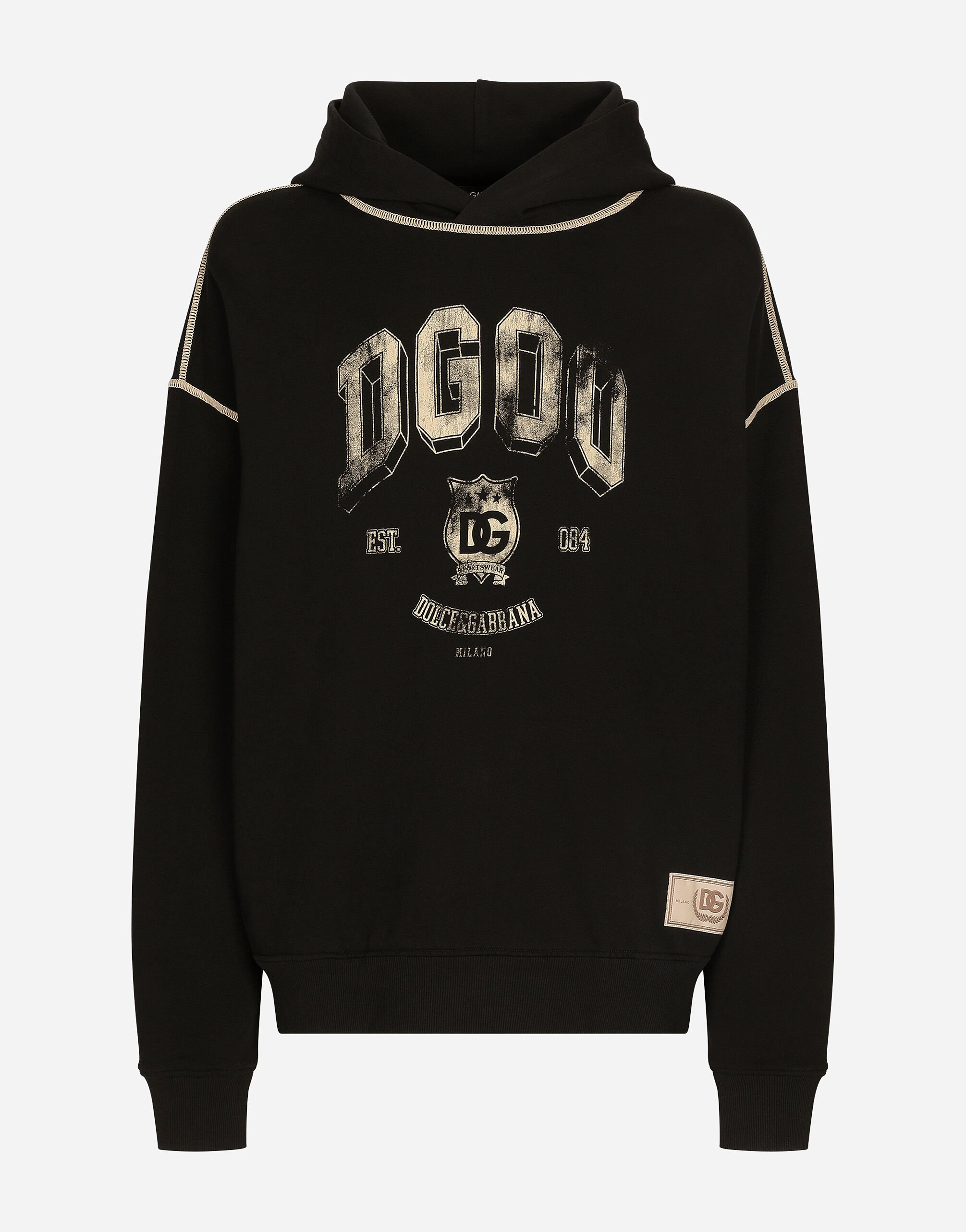 Dolce & Gabbana Sweat-shirt oversize avec capuche et logo Beige G9AKPZG7NQI