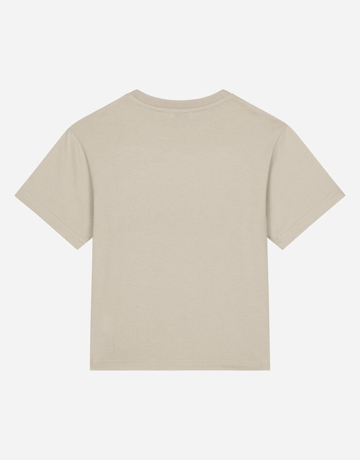 Dolce & Gabbana Jersey T-shirt with logo tag Beige L4JTHVG7NPT