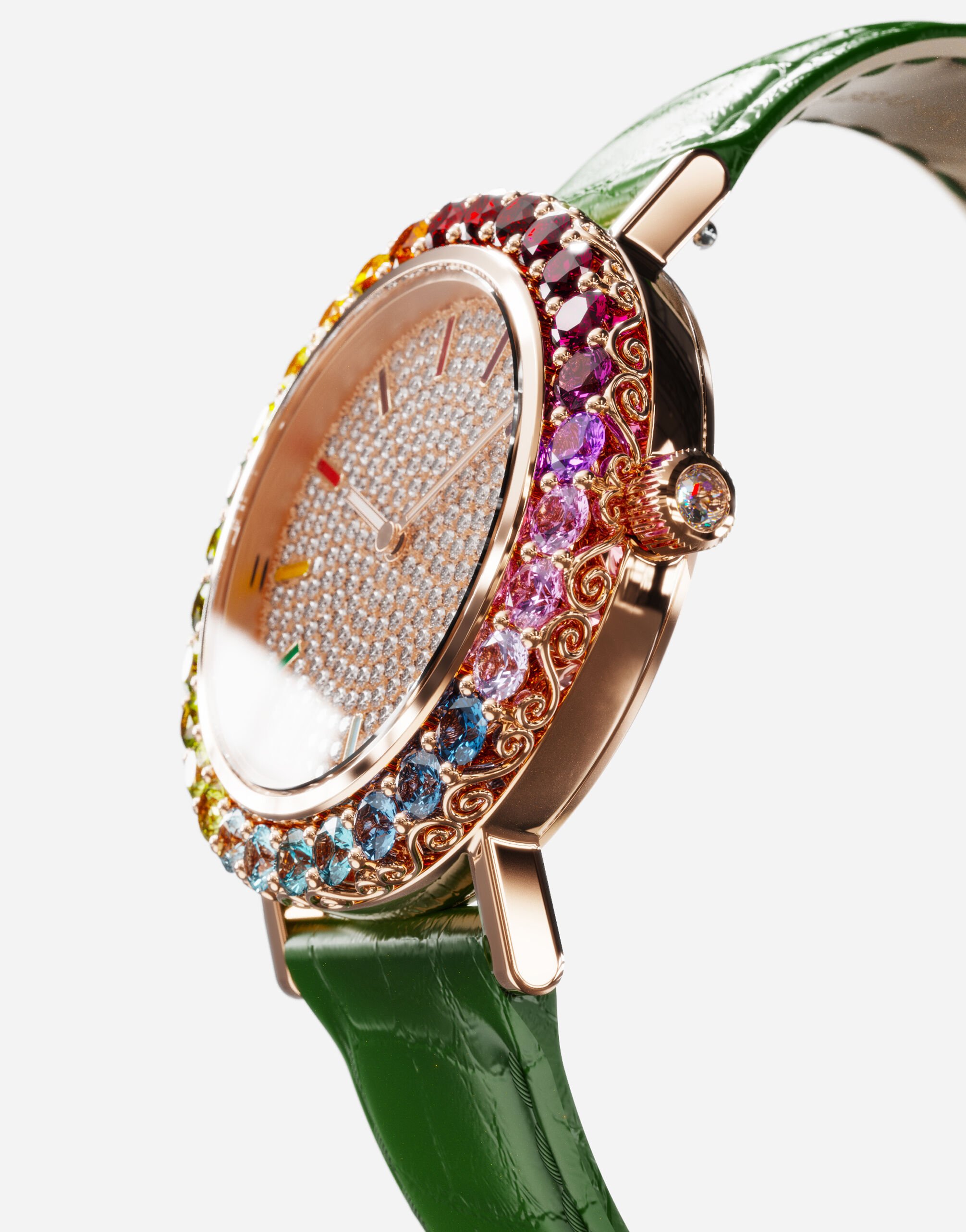 Iris watch in rose gold with multi colored fine gems and diamonds in Green for Women Dolce Gabbana