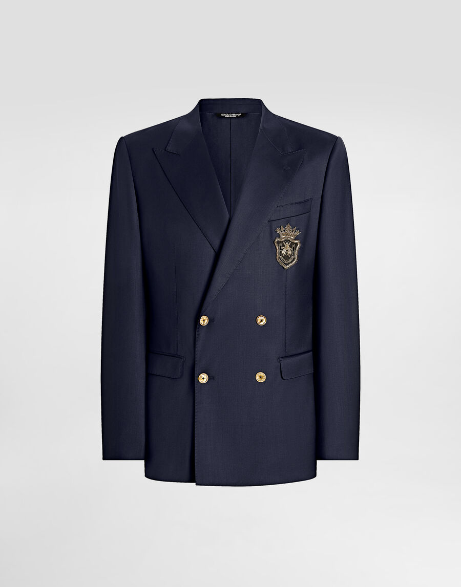 Double-breasted wool jacket with patch