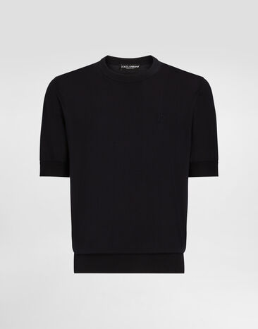 Dolce & Gabbana Pull ras de cou en soie à broderie DG Bleu GXX03ZJBSK3