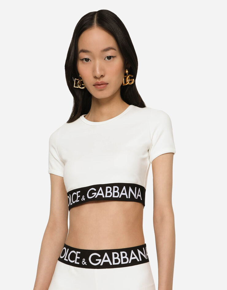 Dolce & Gabbana Short-sleeved jersey top with branded elastic White F8N50TFUGFJ