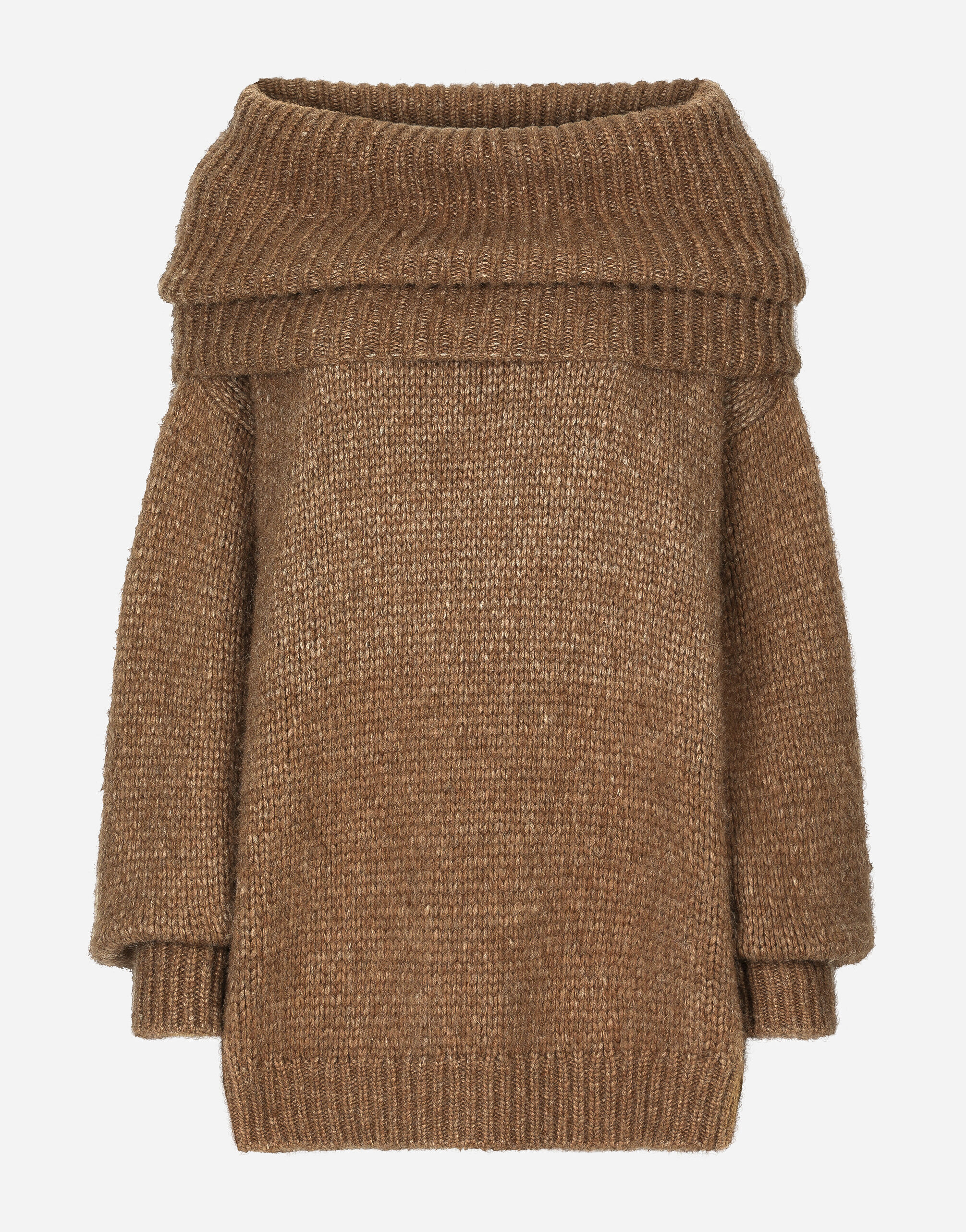 Dolce&Gabbana Oversize llama wool sweater with shawl neck Brown FXL99TJFMR5