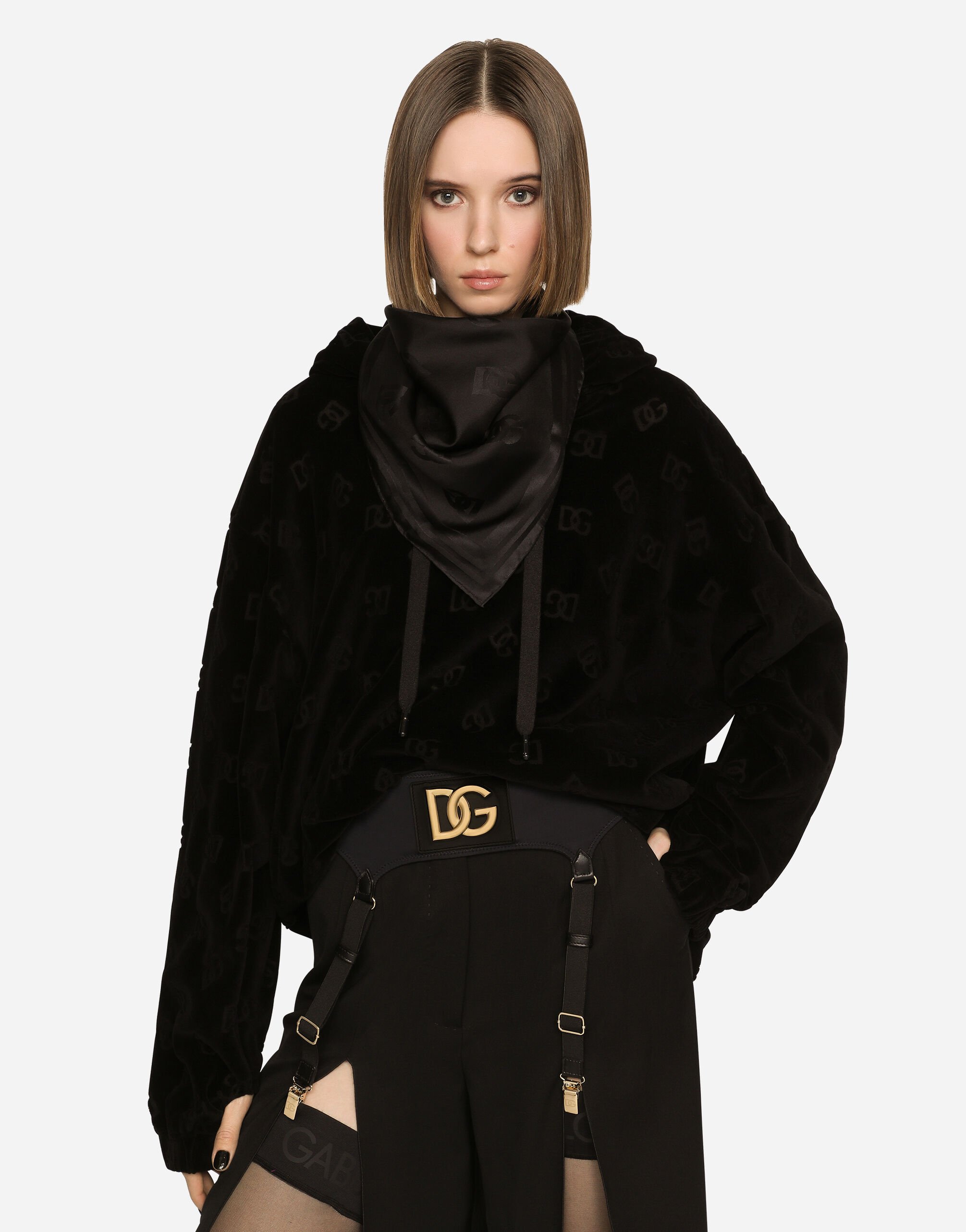Twill jacquard scarf with DG logo (70 x 70) in Black for