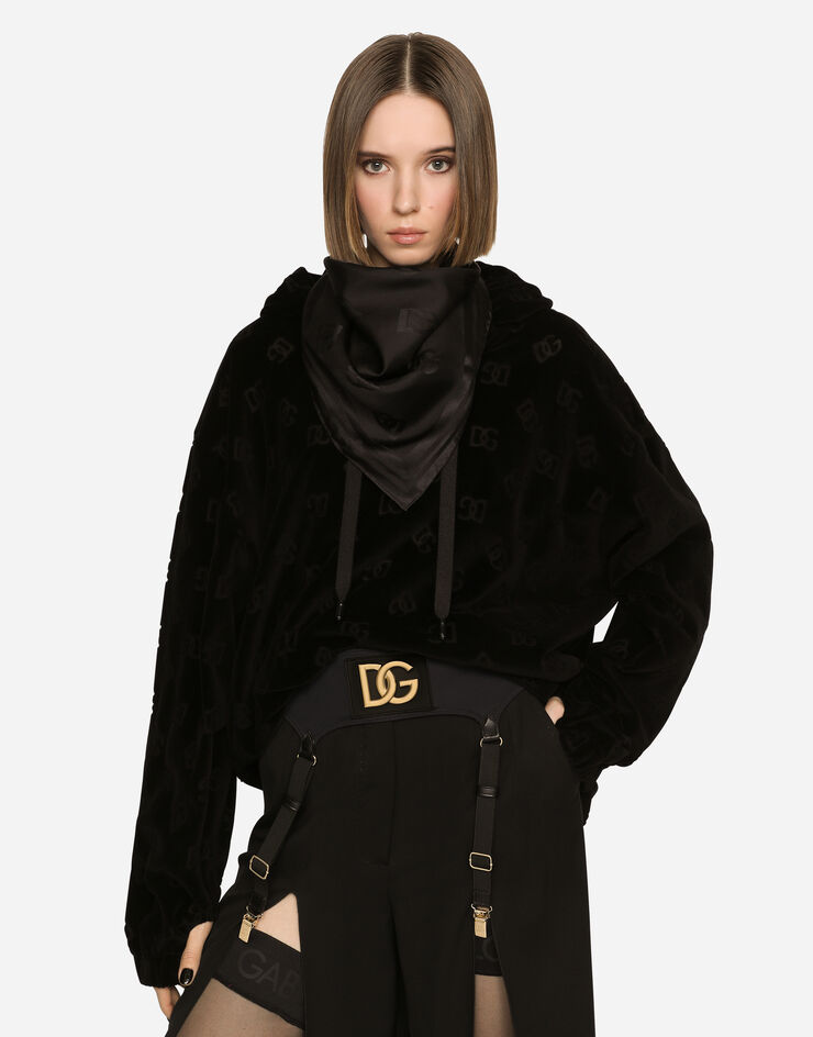 Dolce & Gabbana Twill jacquard scarf with DG logo (70 x 70) Black FN092RGDA7R