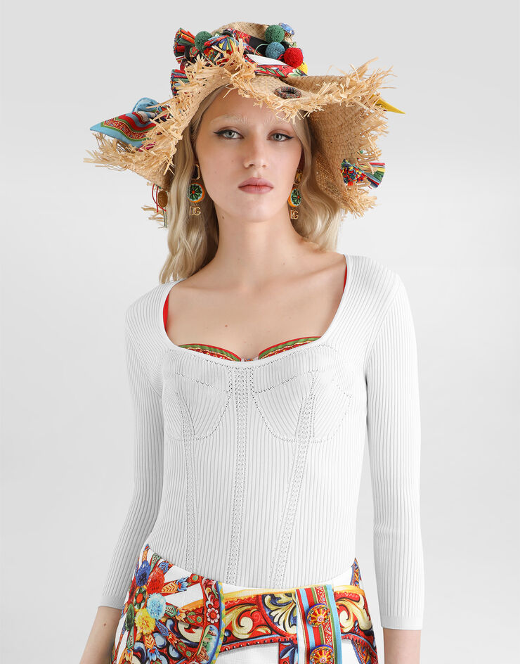 Dolce & Gabbana viscose rib knit pullover bianco FXY35TJAIR5