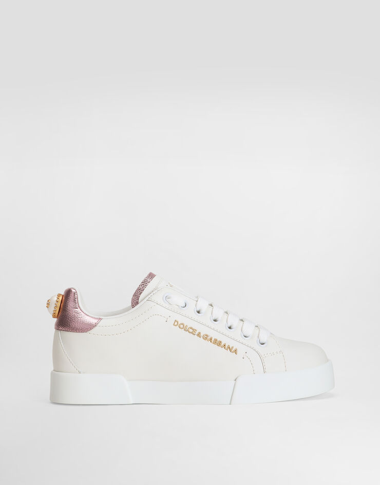 Dolce & Gabbana Portofino sneakers in nappa calfskin with lettering White/Pink CK1602AN298