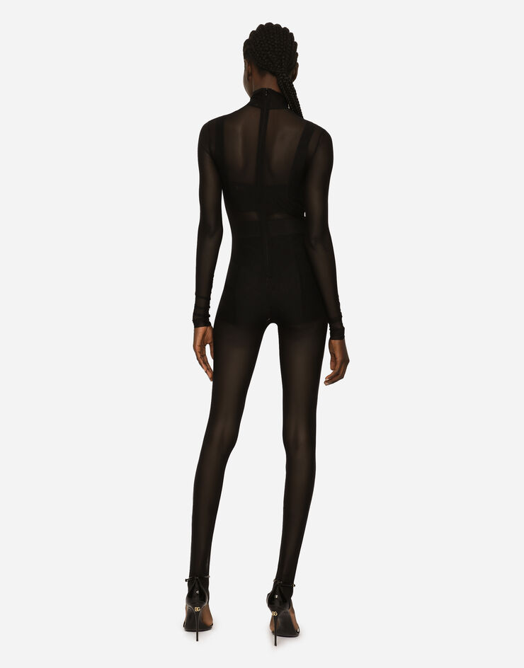 Dolce & Gabbana Jumpsuit aus Tüll mit hohem Kragen Schwarz F6AQLTFLRDA