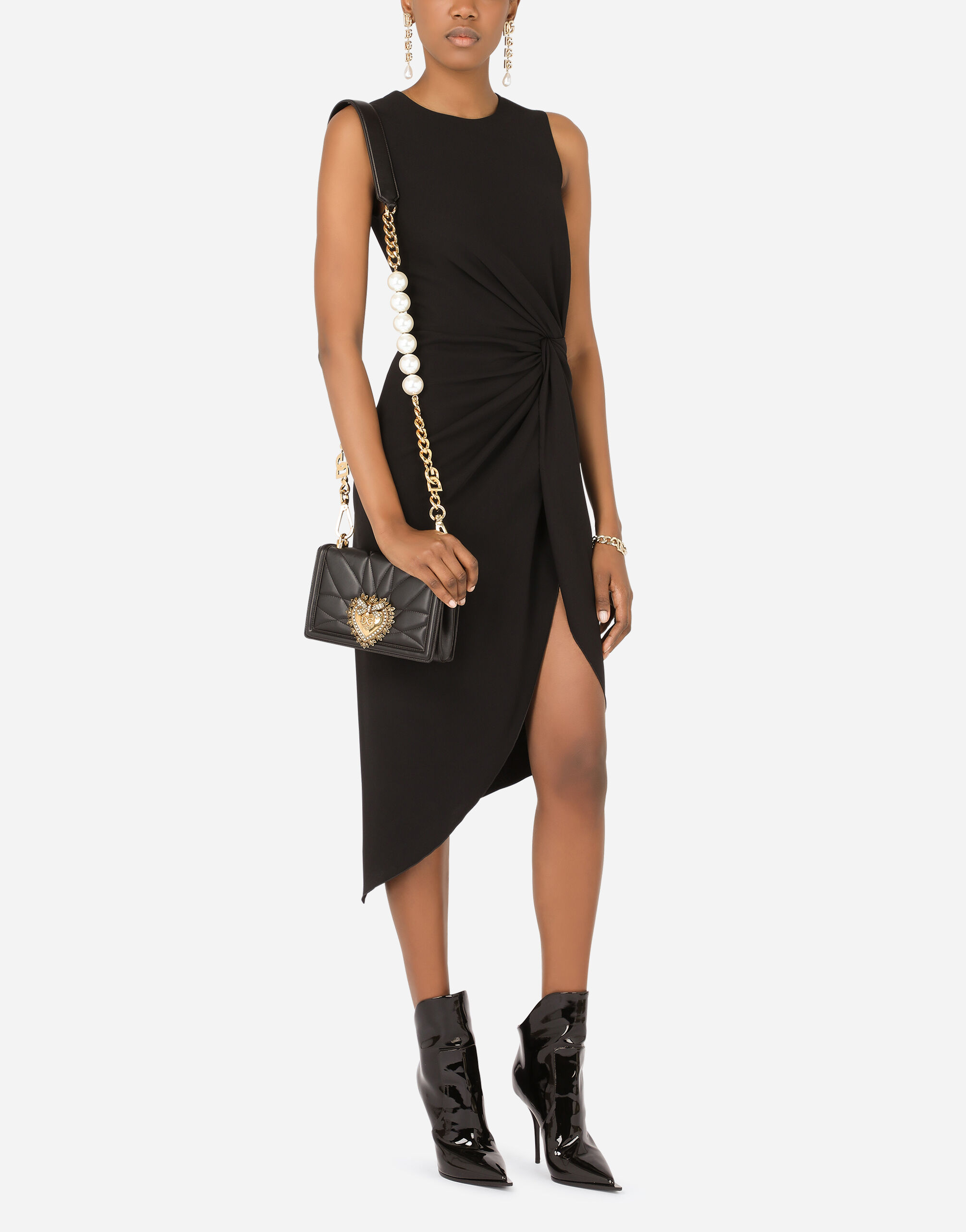 Cady calf length dress with knot detail in Black for Women Dolce Gabbana US
