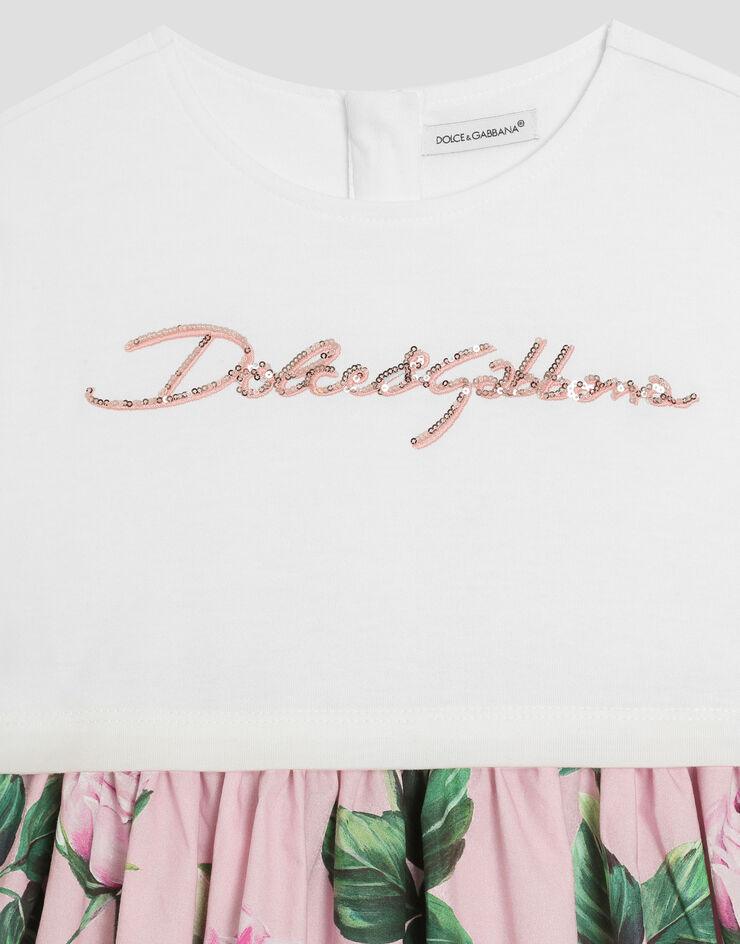 Dolce & Gabbana 로즈 프린트 포플린 저지 드레스 인쇄 L5JD9RG7O0S