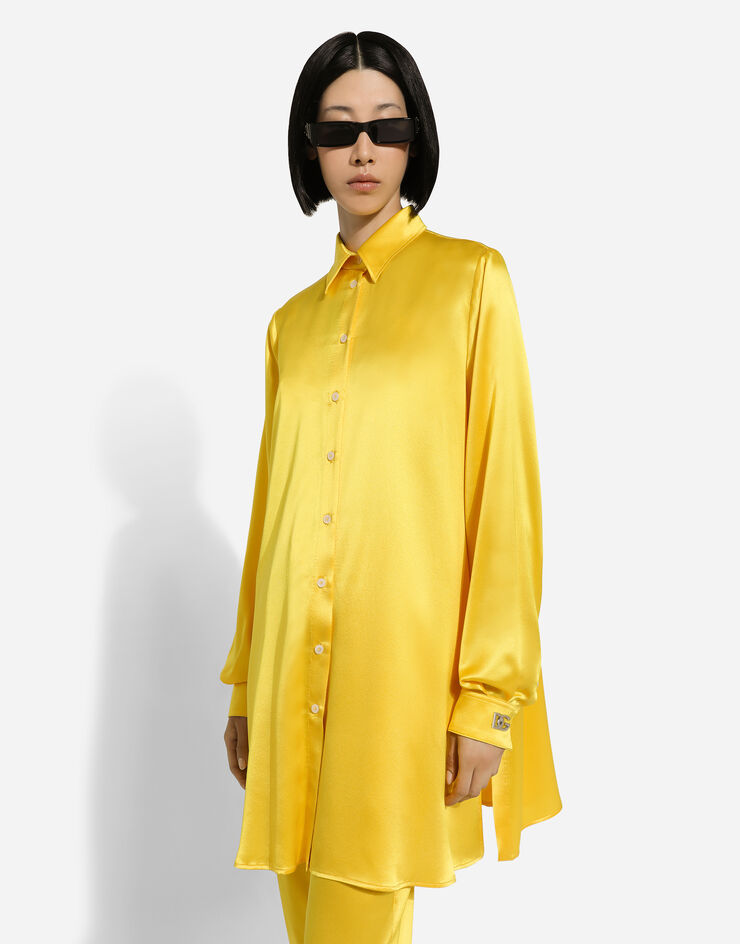 Dolce & Gabbana Long-sleeved silk crepe shirt Yellow F5R54TFU1NG