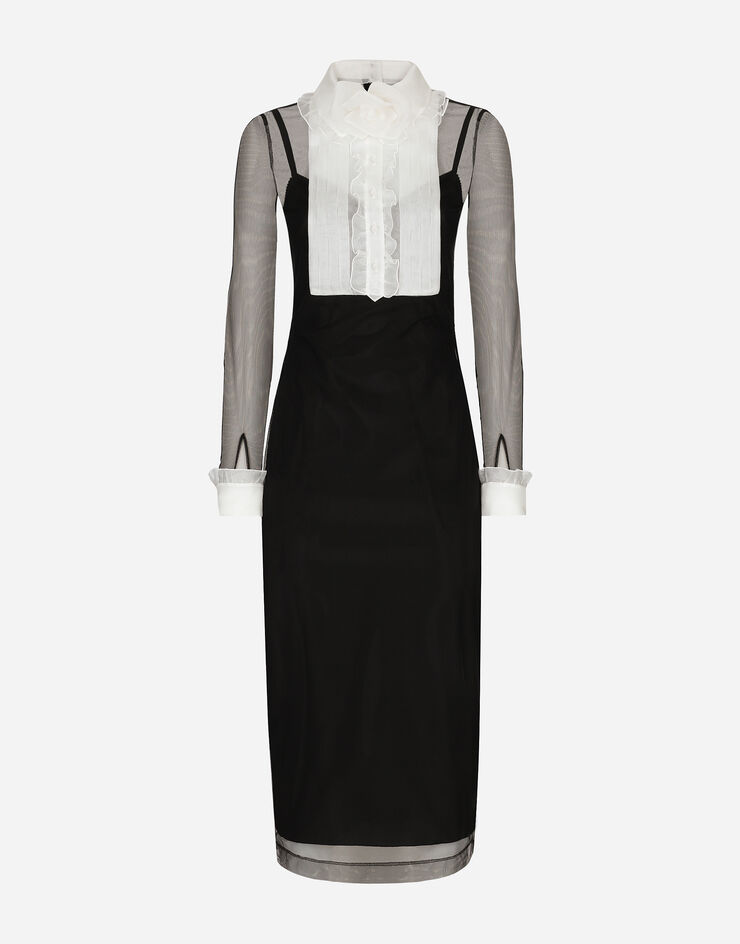 Dolce & Gabbana Tulle calf-length dress with organza shirt front Nero F6JGZTHLMSY