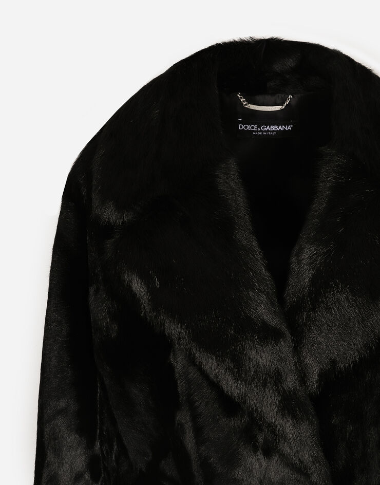 Dolce & Gabbana معطف من جلد الماعز بحزام أسود F0G1HFFUP9E