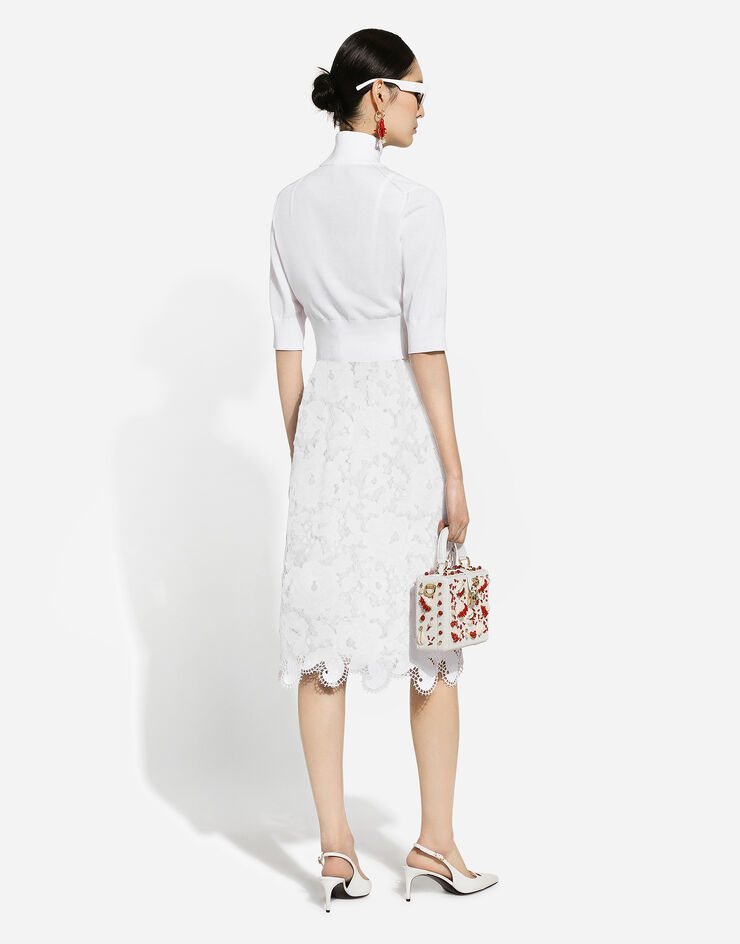 Dolce & Gabbana Cotton midi skirt with floral openwork detailing White F4CVRZFG6AD