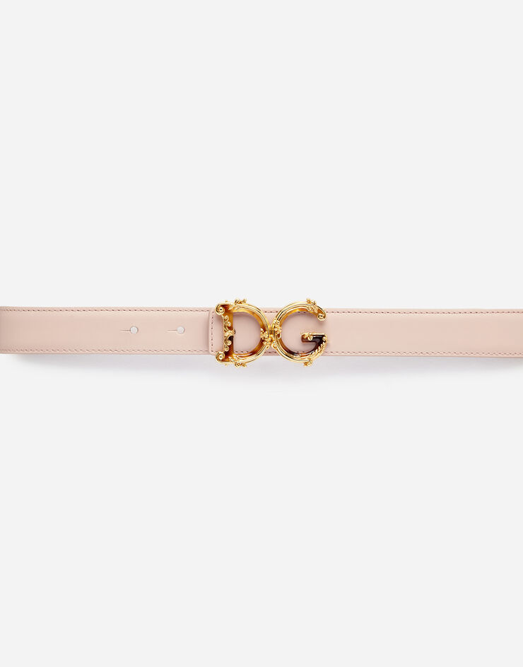 Dolce & Gabbana Cinturón de cuero con el logo DG barroco Rosa Pálido BE1348AX095
