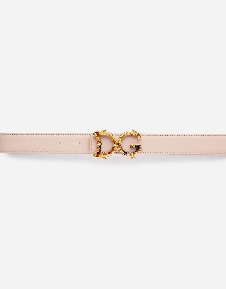 Dolce & Gabbana Leather belt with DG baroque logo Pale Pink BE1348AX095