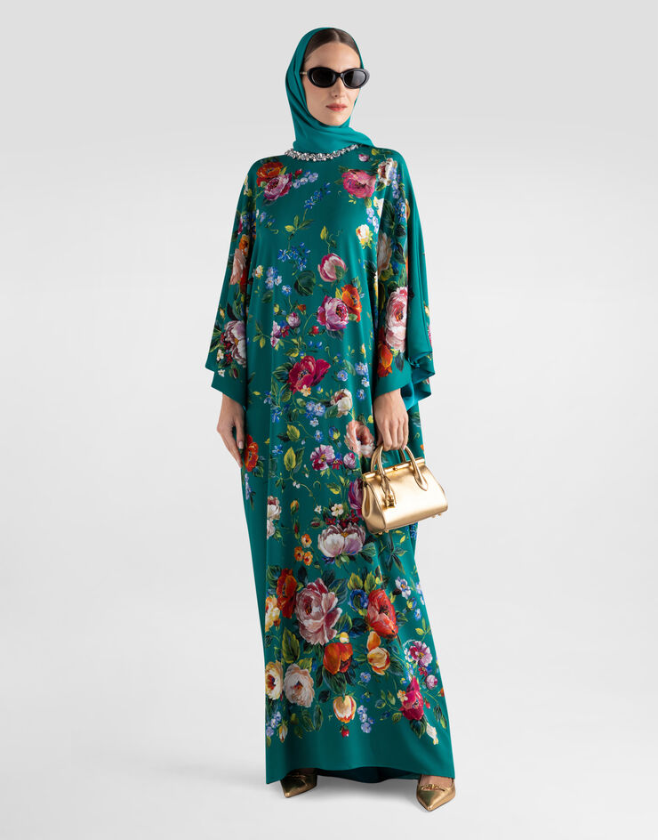 Dolce & Gabbana Rose-print charmeuse kaftan Multicolor I6AA8ZHPAFK