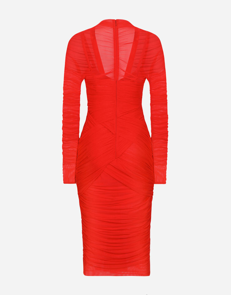 Dolce&Gabbana Abito longuette drappeggiato in tulle Rosso F6DJTTFLRC2