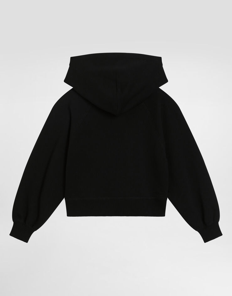 Dolce & Gabbana Oversized hooded sweatshirt with logo and rhinestones Black L5JWCBG7PHM