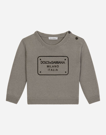 Dolce & Gabbana Knit pullover with logo tag Grey L1KWC5JCVU9