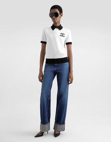 Dolce & Gabbana Piqué polo shirt with written patch White F8V33ZGDDBE