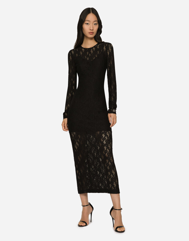 Dolce & Gabbana Langes Kleid aus Spitze Schwarz F6AQOTFLUBP