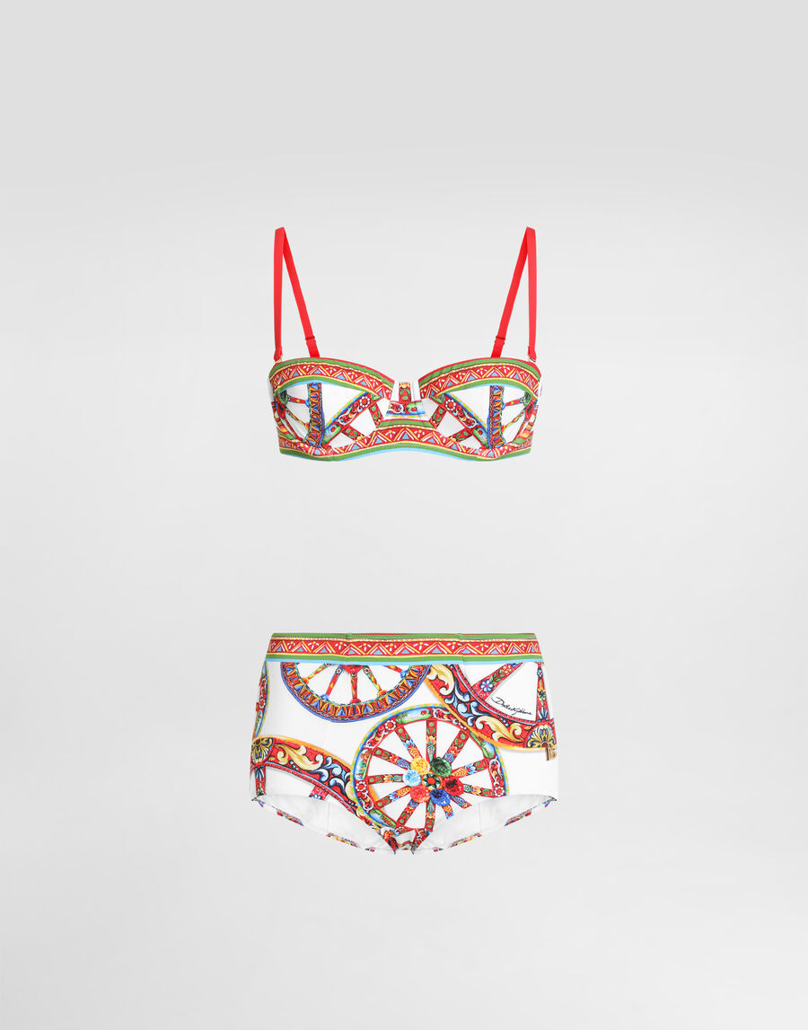 Carretto-print balconette bikini