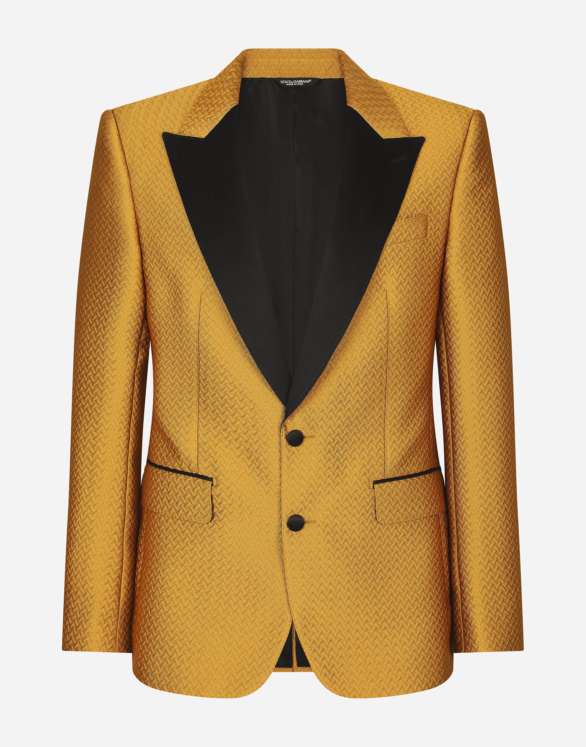 Herringbone jacquard Sicilia-fit tuxedo suit in Yellow for Men