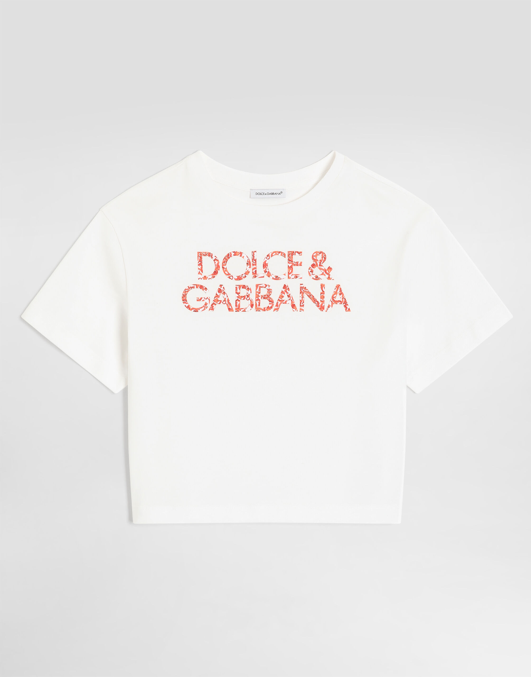 Whiteのガールズ マヨリカプリント ジャージー Tシャツ | Dolce&Gabbana®