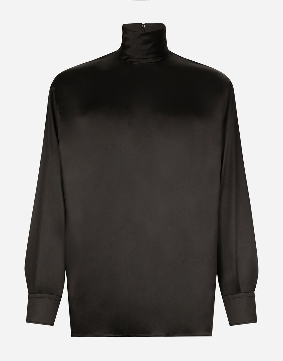 Loose silk turtleneck with shirt cuffs