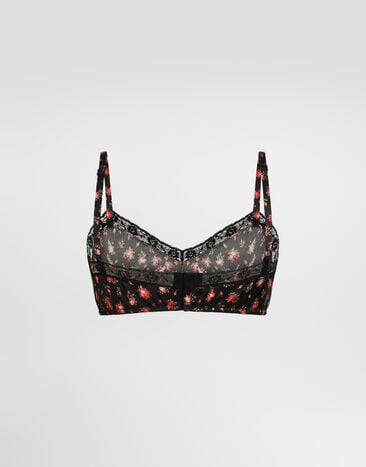 Dolce & Gabbana Small rose-print satin and lace bra Multicolor O1C81TON0CQ