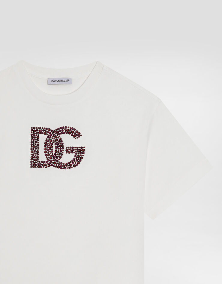 Dolce & Gabbana Short-sleeved jersey t-shirt with dg logo White L5JTNLG7NUS